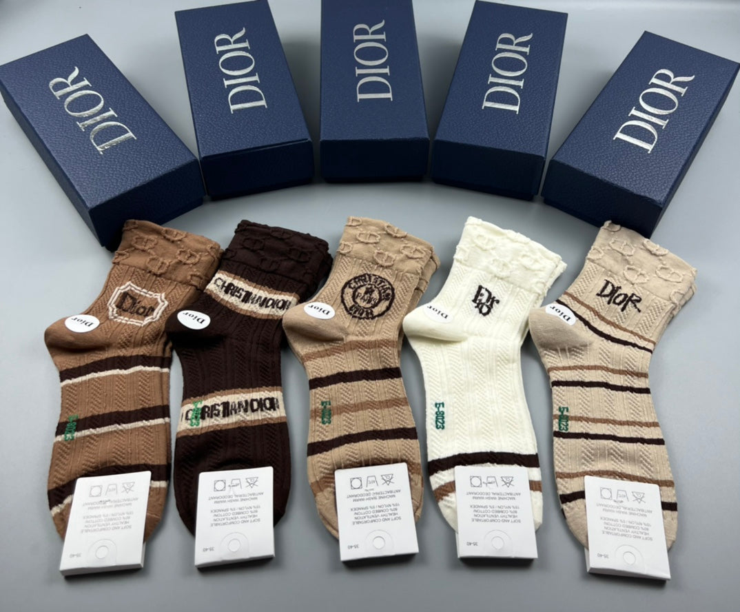 Dior Earthy Neutral Broad Stripe Cuffs Crew Socks, image 3