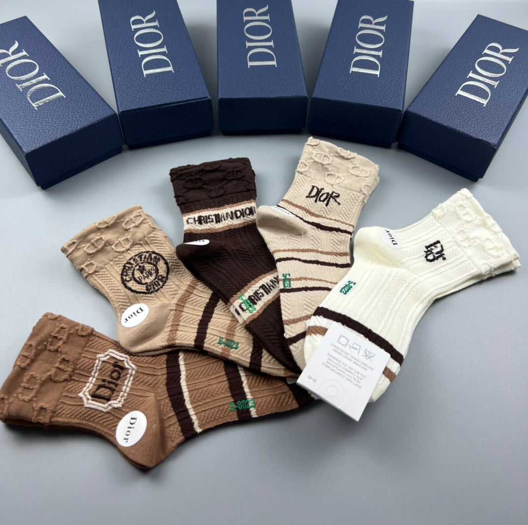 Dior Earthy Neutral Broad Stripe Cuffs Crew Socks, image 8