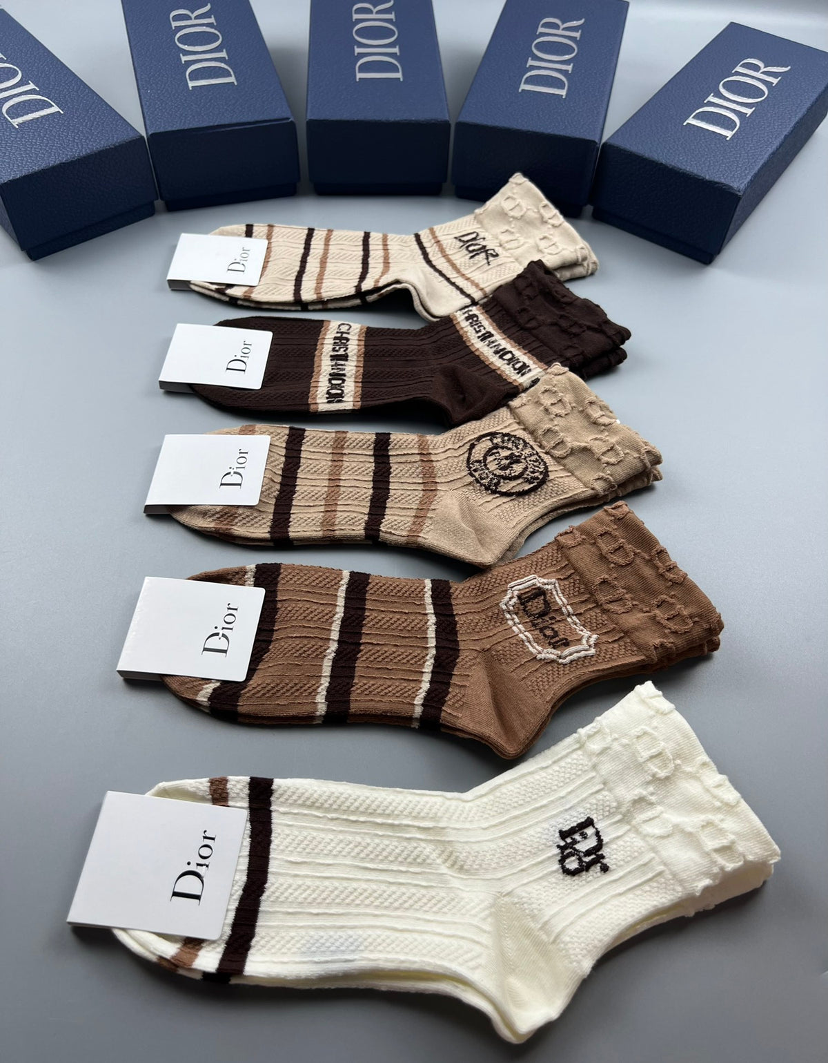 Dior Earthy Neutral Broad Stripe Cuffs Crew Socks, image 9