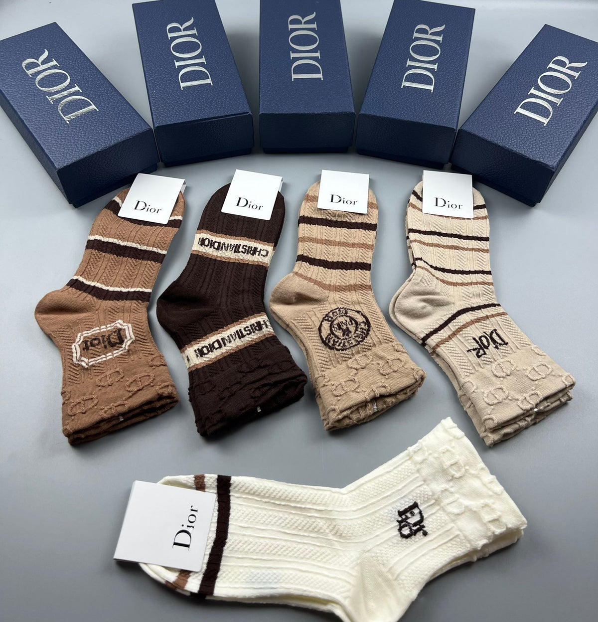 Dior Earthy Neutral Broad Stripe Cuffs Crew Socks, image 6