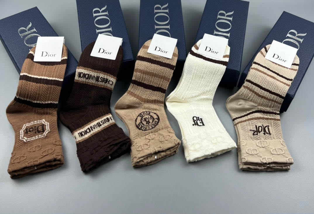Dior Earthy Neutral Broad Stripe Cuffs Crew Socks, image 2