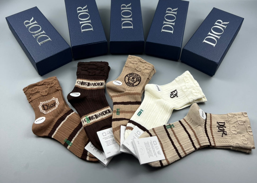 Dior Earthy Neutral Broad Stripe Cuffs Crew Socks, image 4