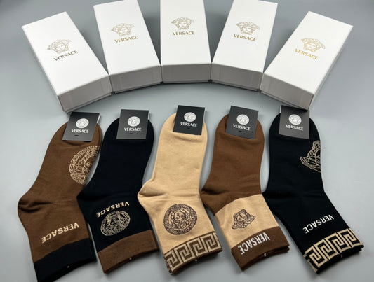 Versace Earthy Gold Key Large Medallions Crew Socks, image 1
