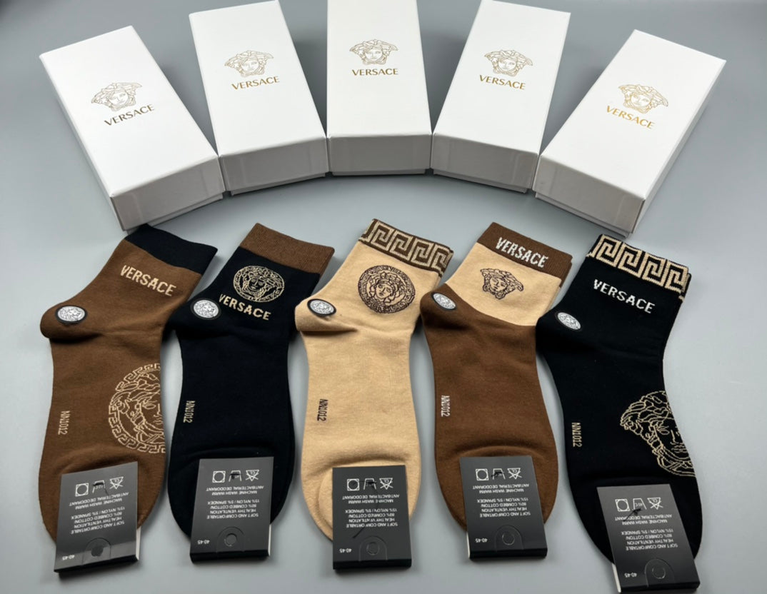 Versace Earthy Gold Key Large Medallions Crew Socks, image 3
