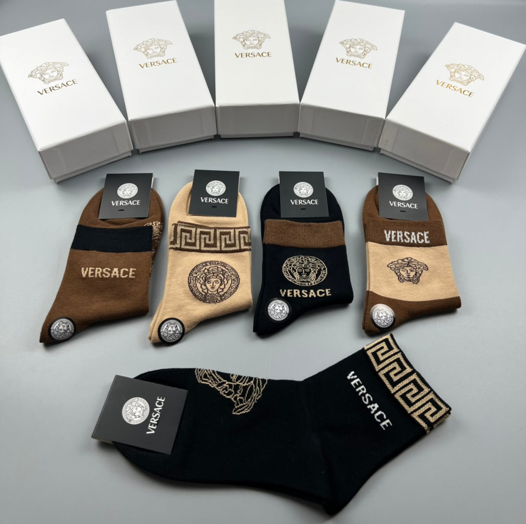 Versace Earthy Gold Key Large Medallions Crew Socks, image 7