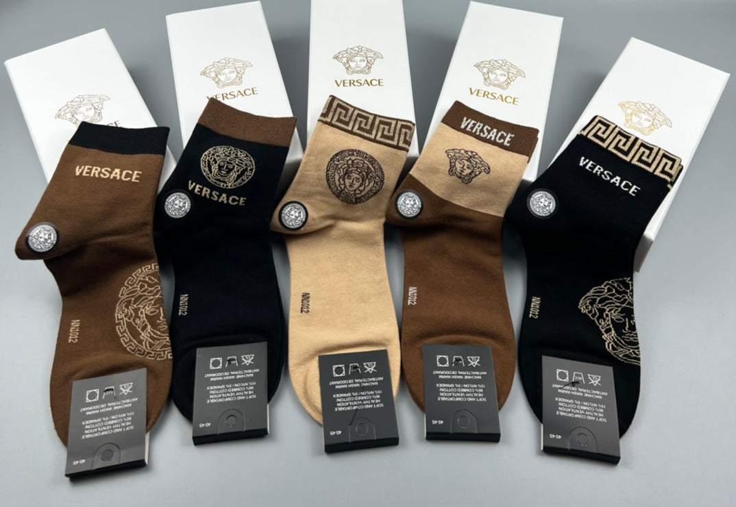 Versace Earthy Gold Key Large Medallions Crew Socks, image 4