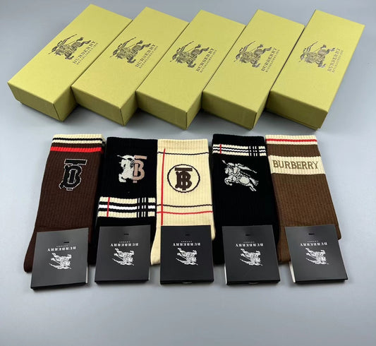 Burberry Earthy Black Cream Large B Cuffs Crew Socks, image 1