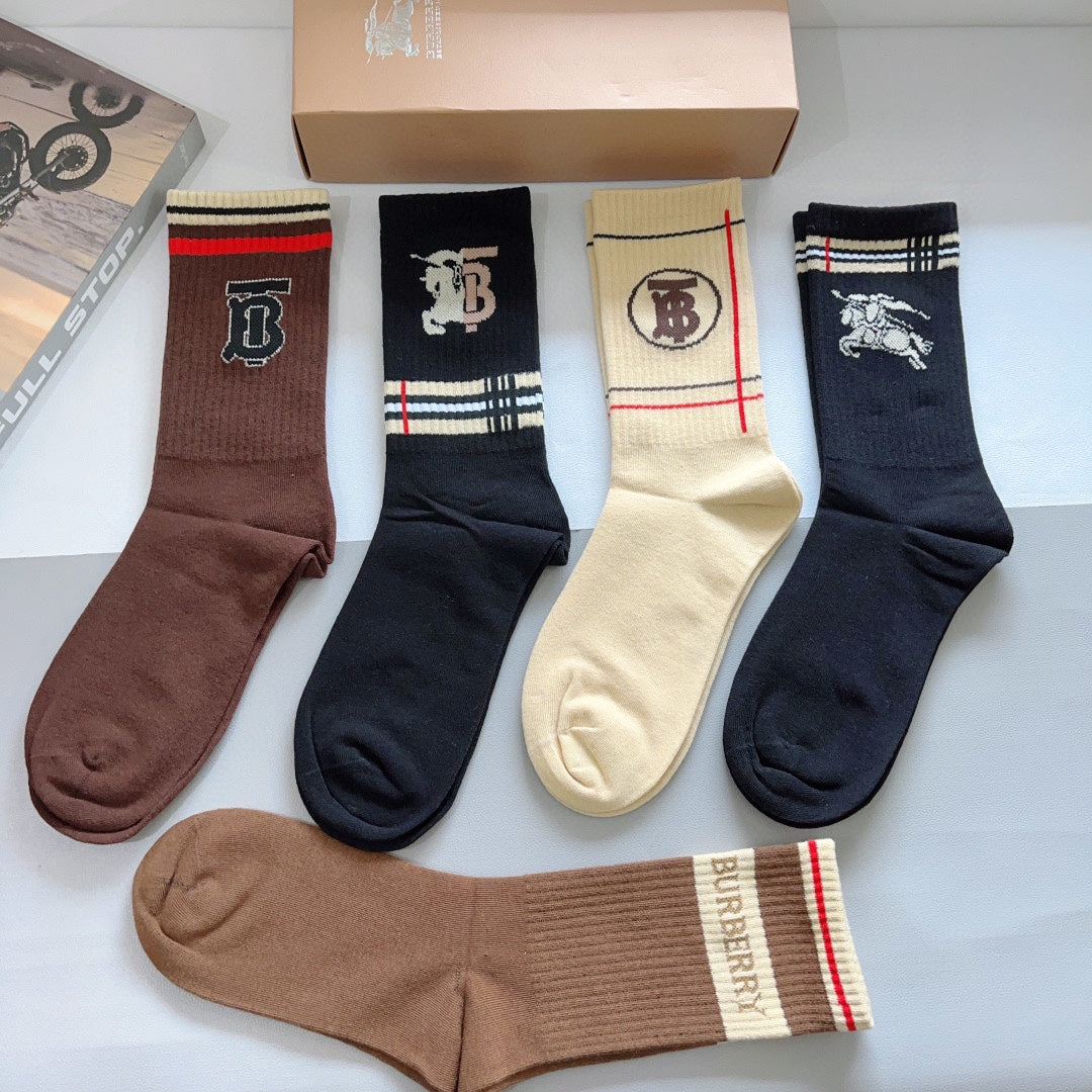 Burberry Earthy Contrast Cuff Round Monograms Crew Socks, image 5