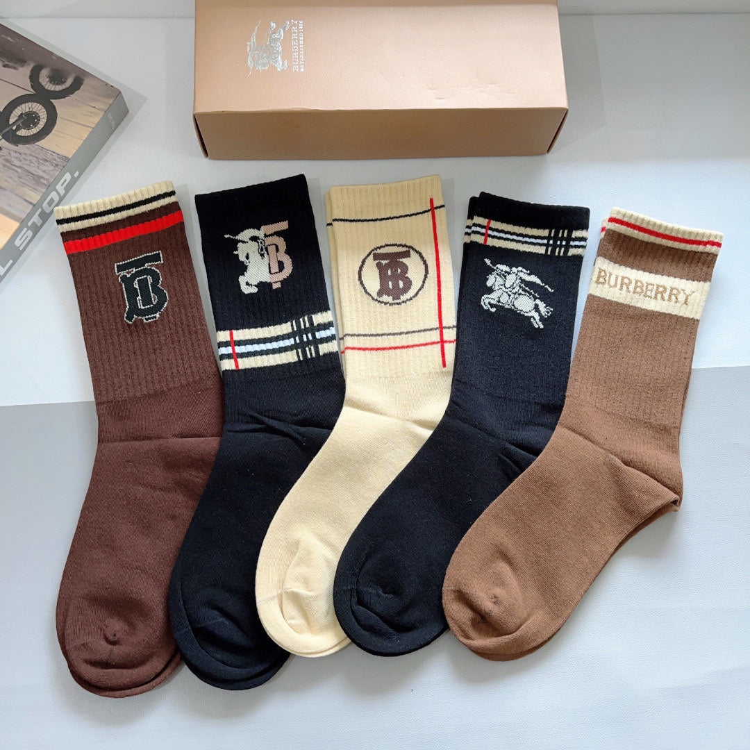 Burberry Earthy Contrast Cuff Round Monograms Crew Socks, image 1