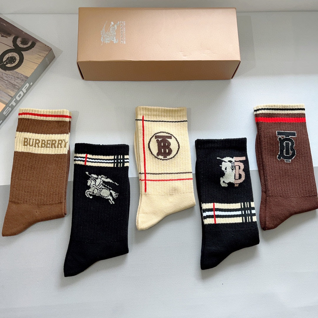 Burberry Earthy Contrast Cuff Round Monograms Crew Socks, image 9