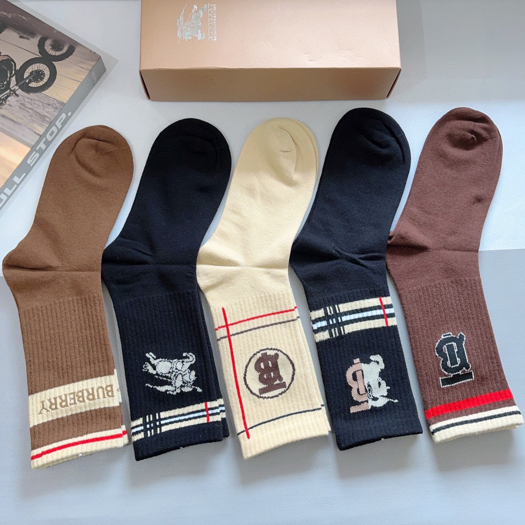 Burberry Earthy Contrast Cuff Round Monograms Crew Socks, image 4