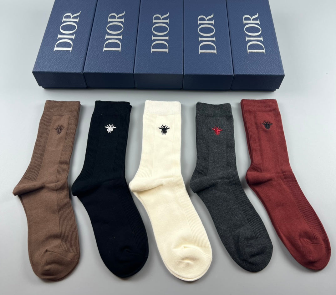 Dior Brown Black Cream Burgundy Rib Mix Crew Socks, image 1
