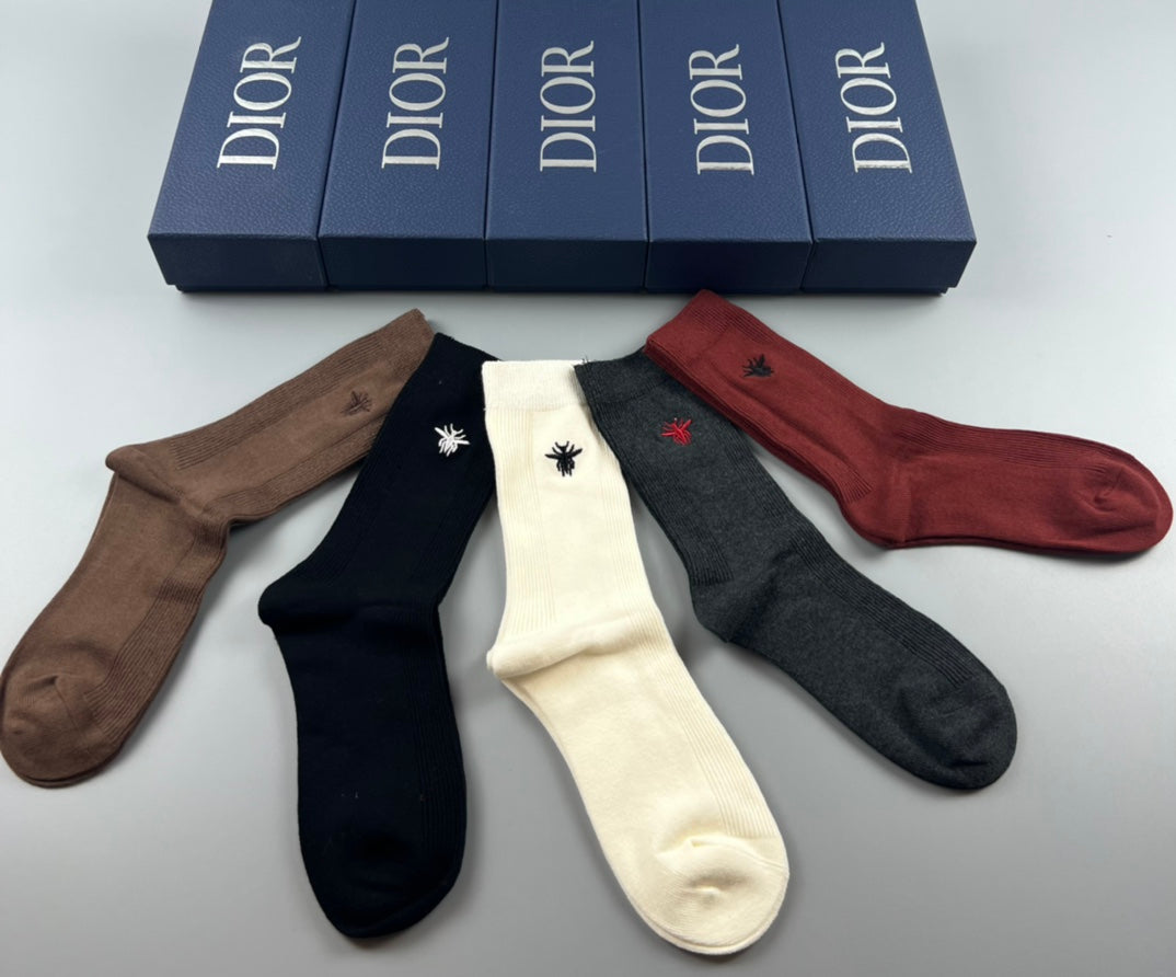Dior Brown Black Cream Burgundy Rib Mix Crew Socks, image 2