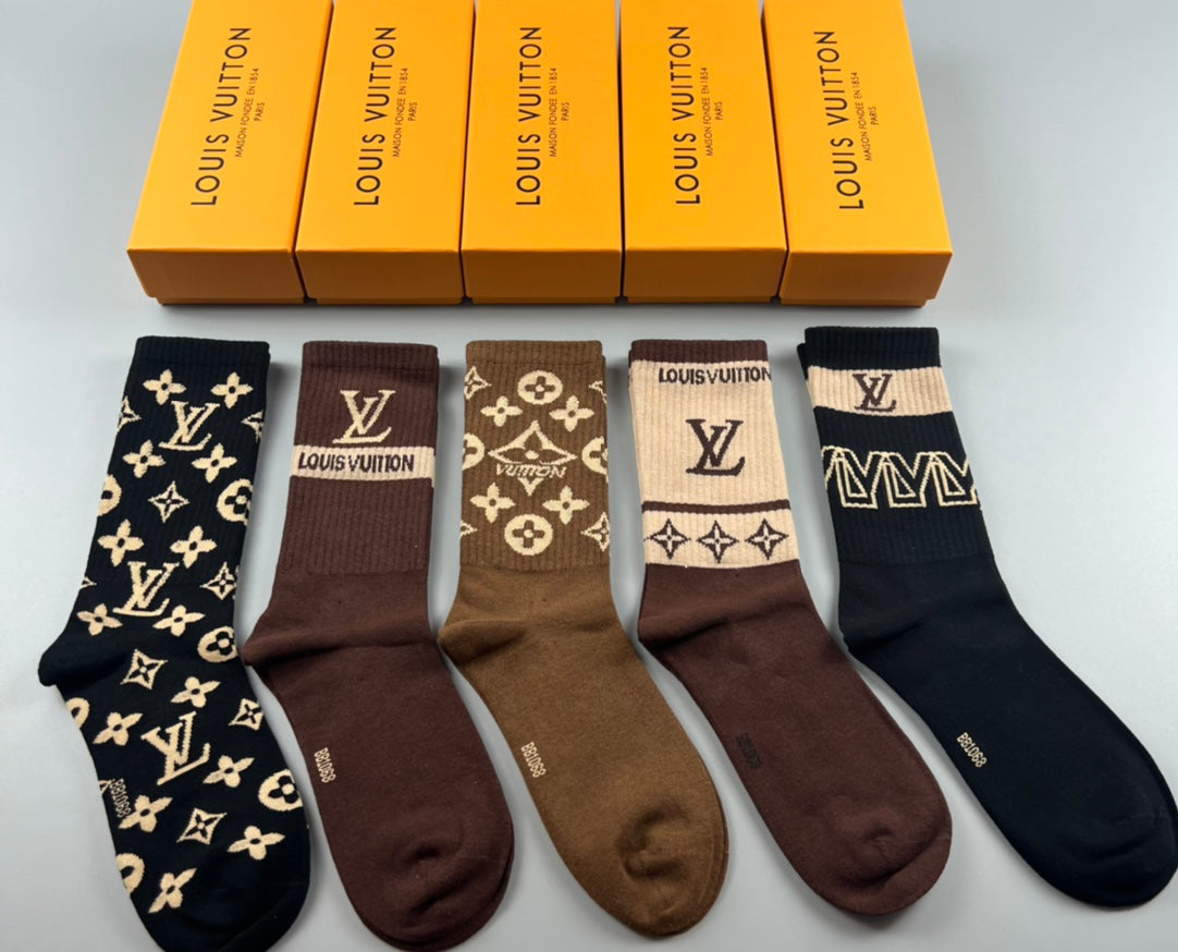 Louis Vuitton Black Cream Brown Large Motifs Crew Socks, image 4