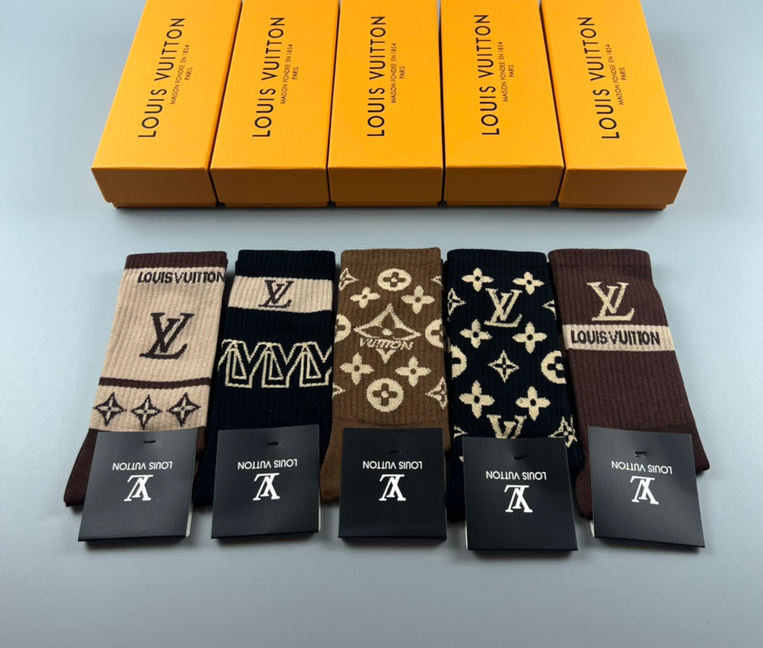 Louis Vuitton Black Cream Brown Large Motifs Crew Socks, image 1