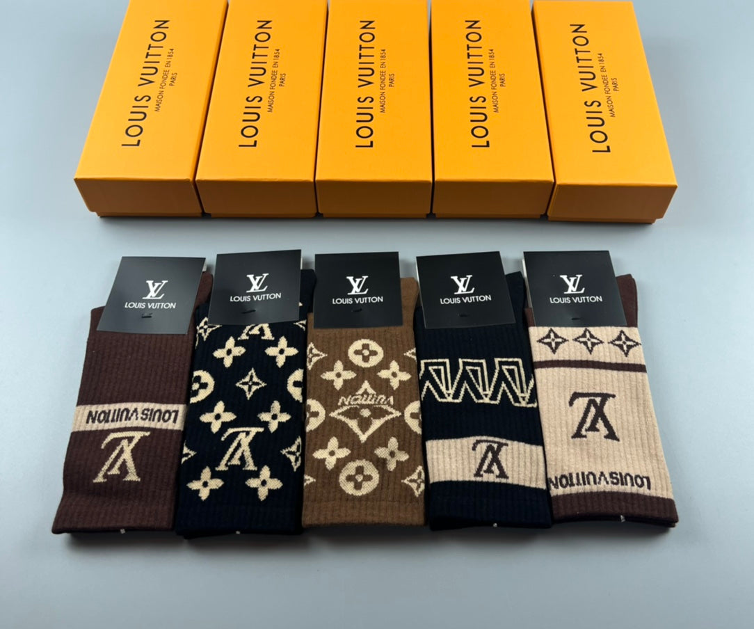 Louis Vuitton Black Cream Brown Large Motifs Crew Socks, image 2