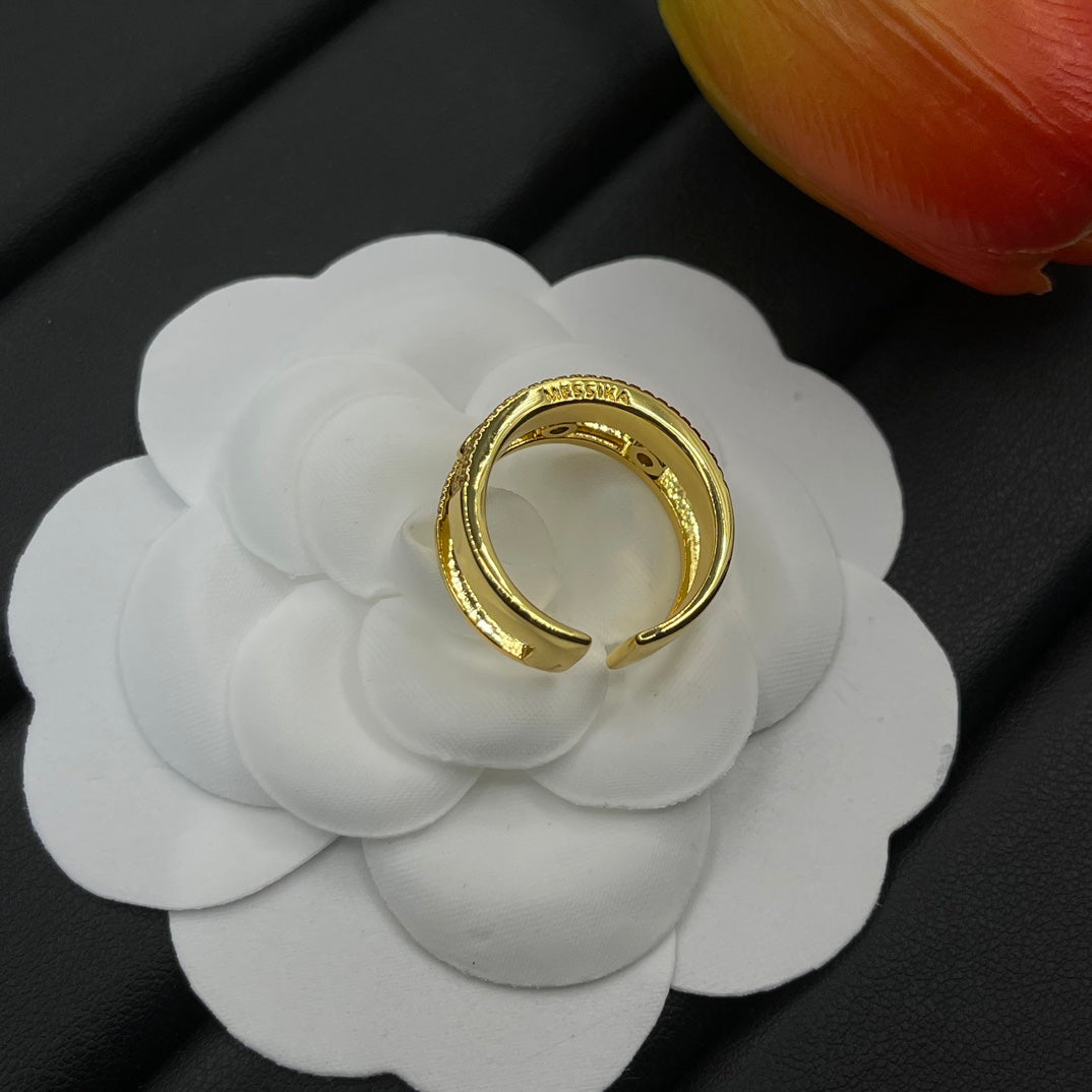 Messika Twin Bar Open ring in Gold & Black, detail view 6