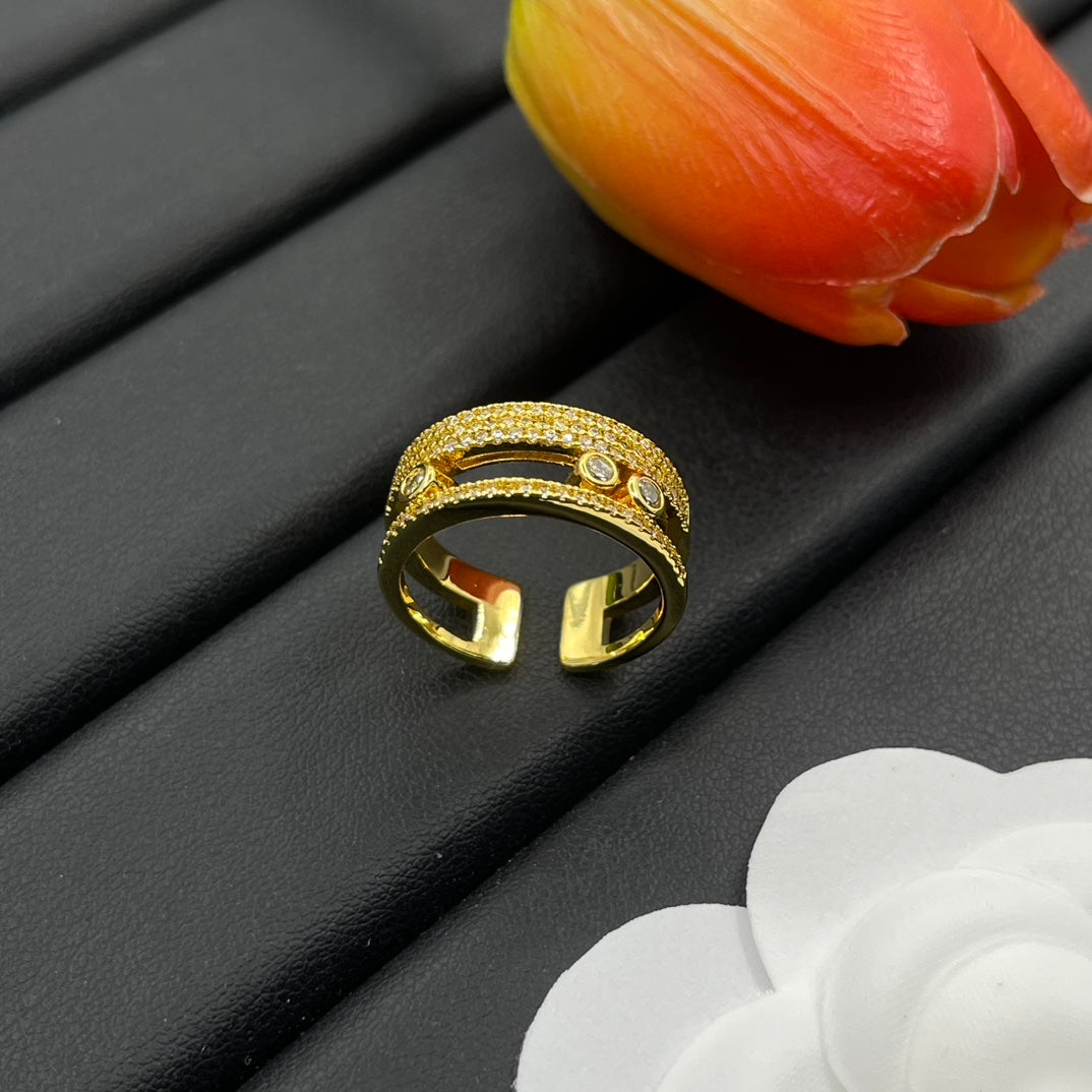 Messika Twin Bar Open ring in Gold & Black, main view