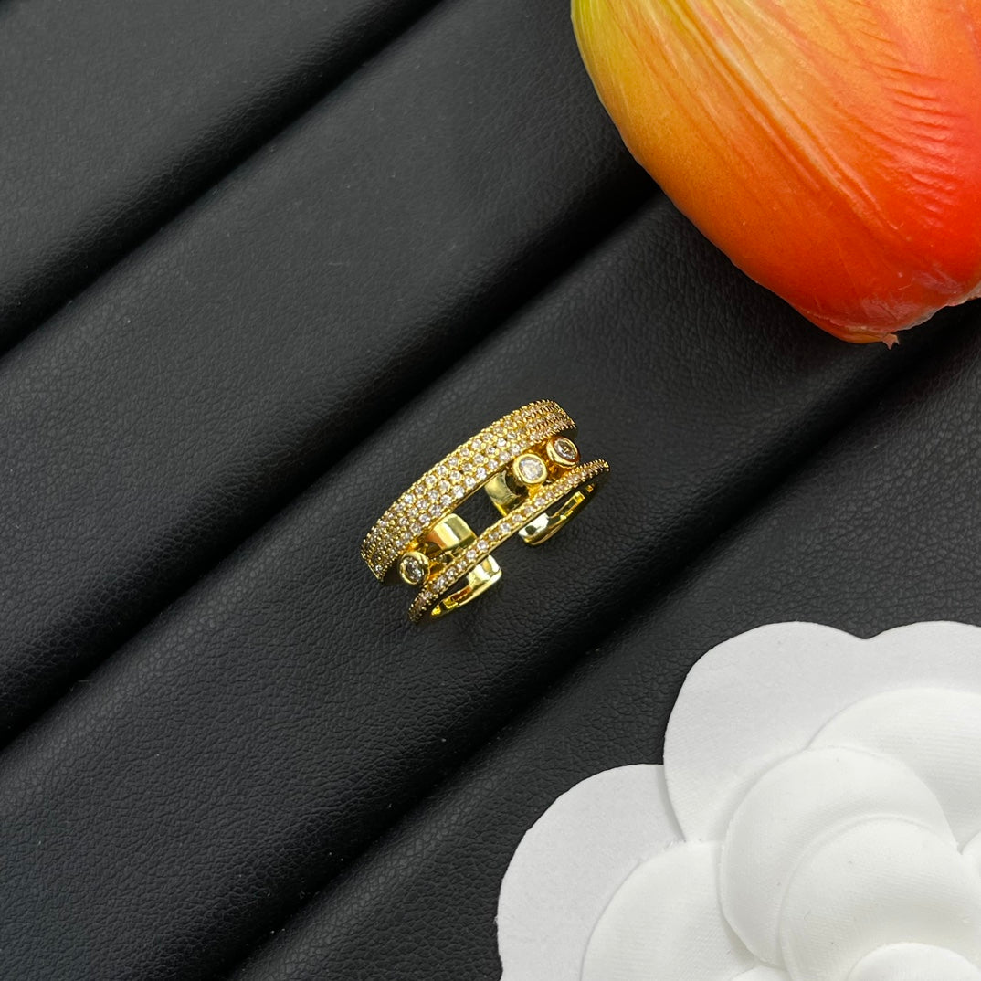 Messika Twin Bar Open ring in Gold & Black, detail view 2