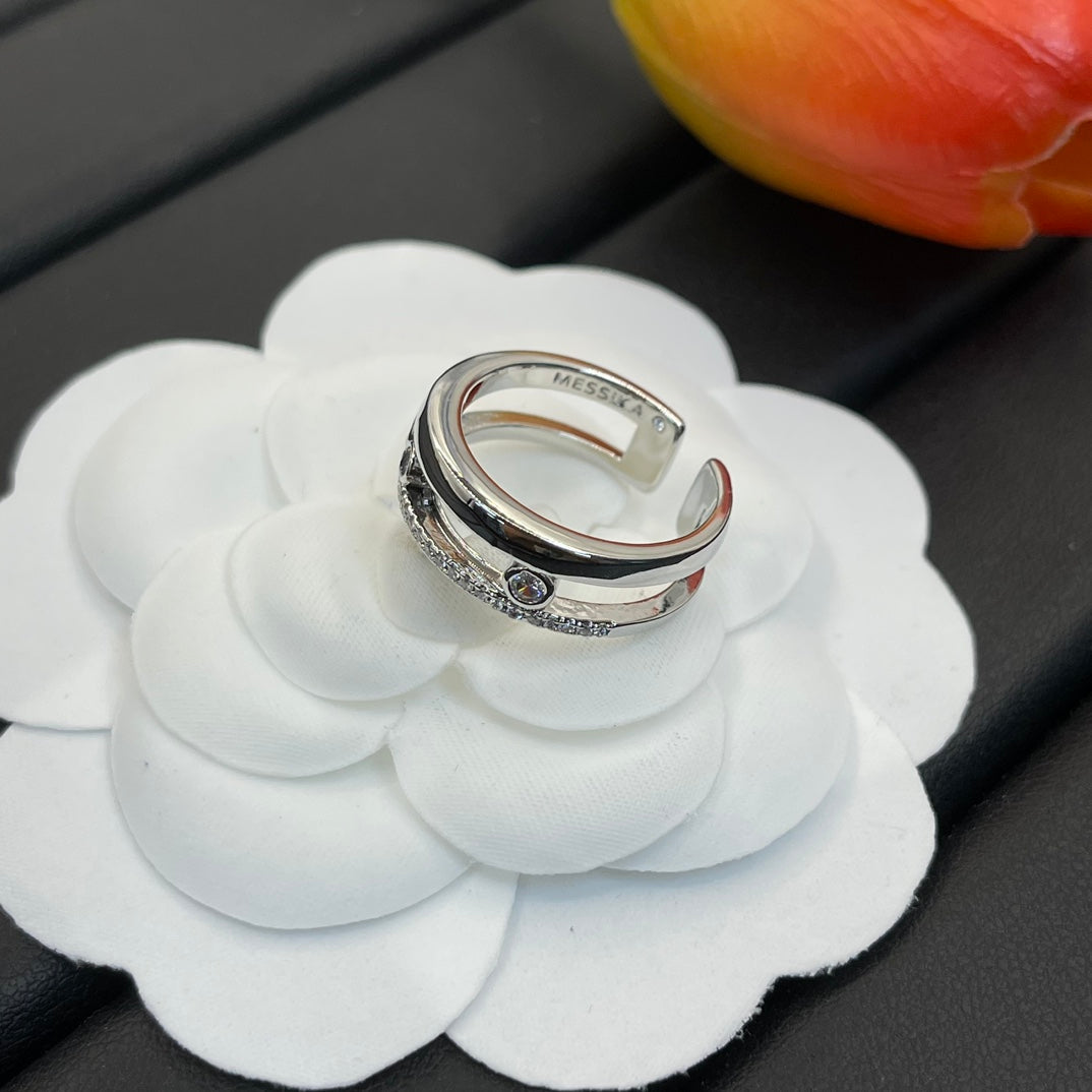 Messika Black Accent Open ring in Silver Tone, detail view 3
