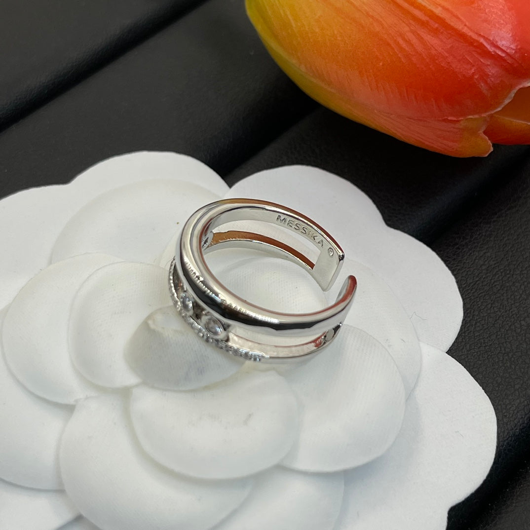 Messika Black Accent Open ring in Silver Tone, detail view 6
