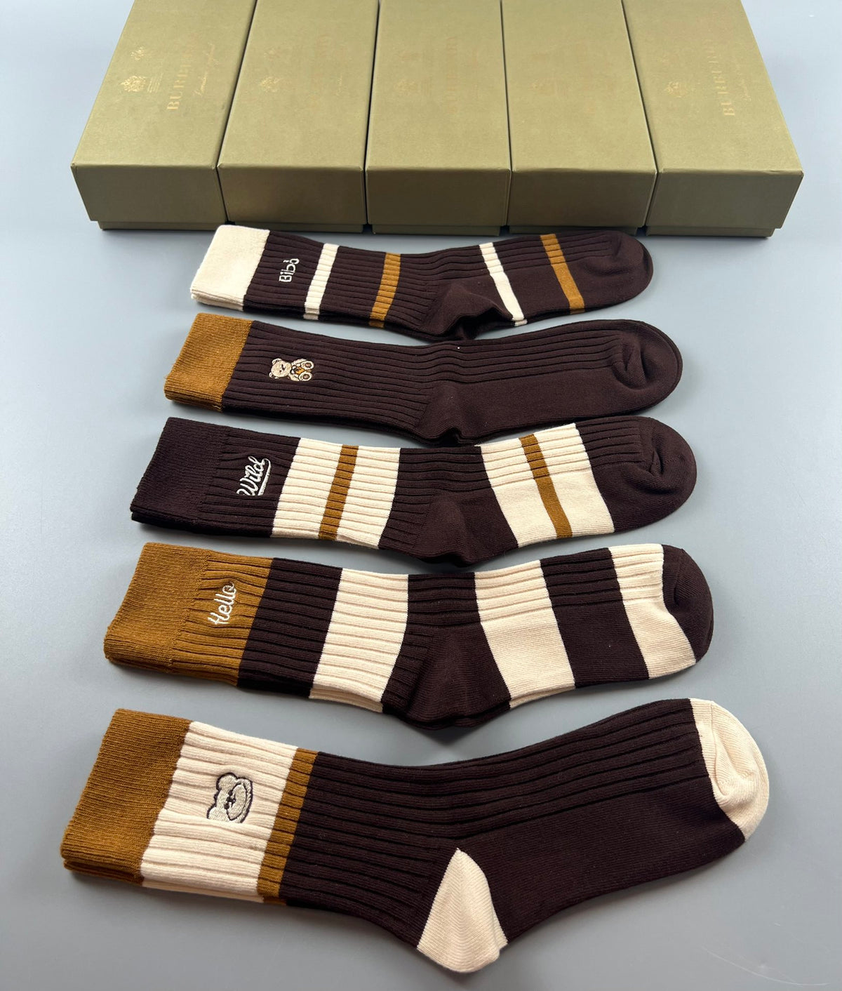 Burberry Earthy Green Cuff Letter Panels Crew Socks, image 6