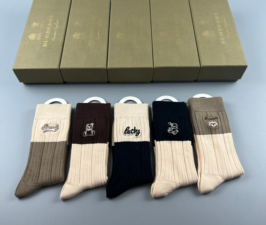 Burberry Earthy Ribbed Small Horse Cuffs Crew Socks, image 1