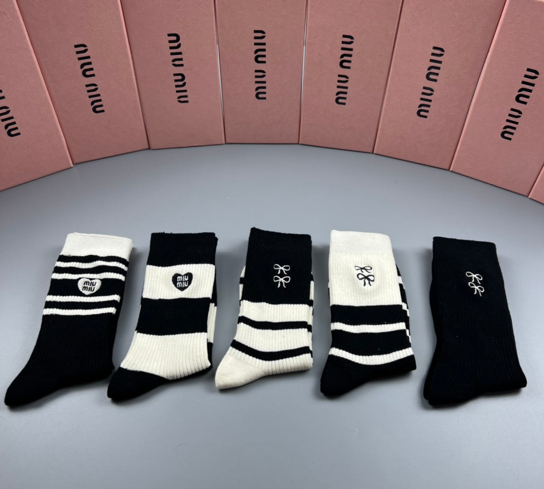 Miu Miu Black Cream Broad Stripe Ankles Ankle Socks, image 5