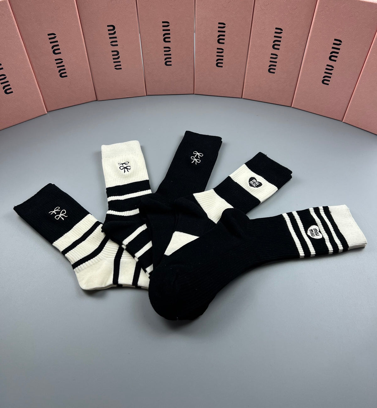 Miu Miu Black Cream Broad Stripe Ankles Ankle Socks, image 3