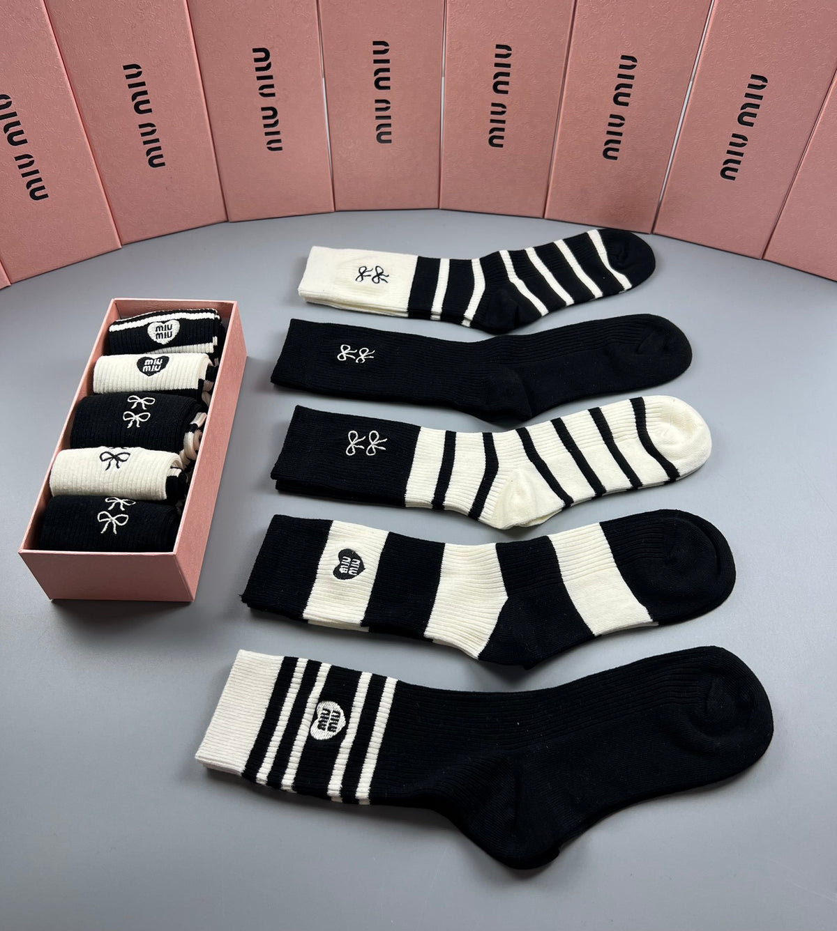 Miu Miu Black Cream Broad Stripe Ankles Ankle Socks, image 9