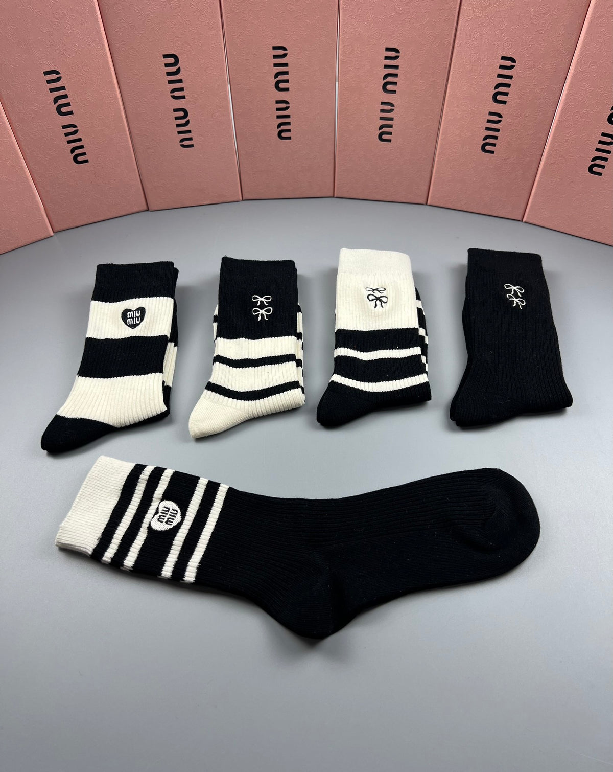 Miu Miu Black Cream Broad Stripe Ankles Ankle Socks, image 6
