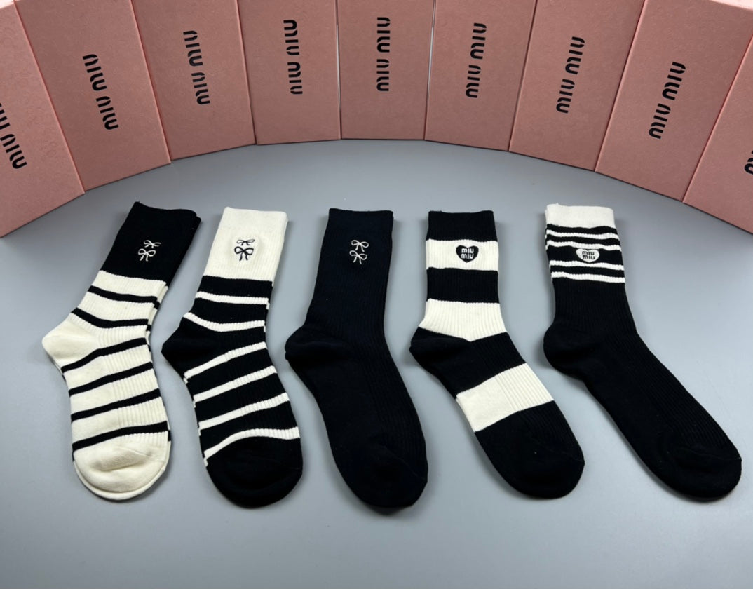 Miu Miu Black Cream Broad Stripe Ankles Ankle Socks, image 1