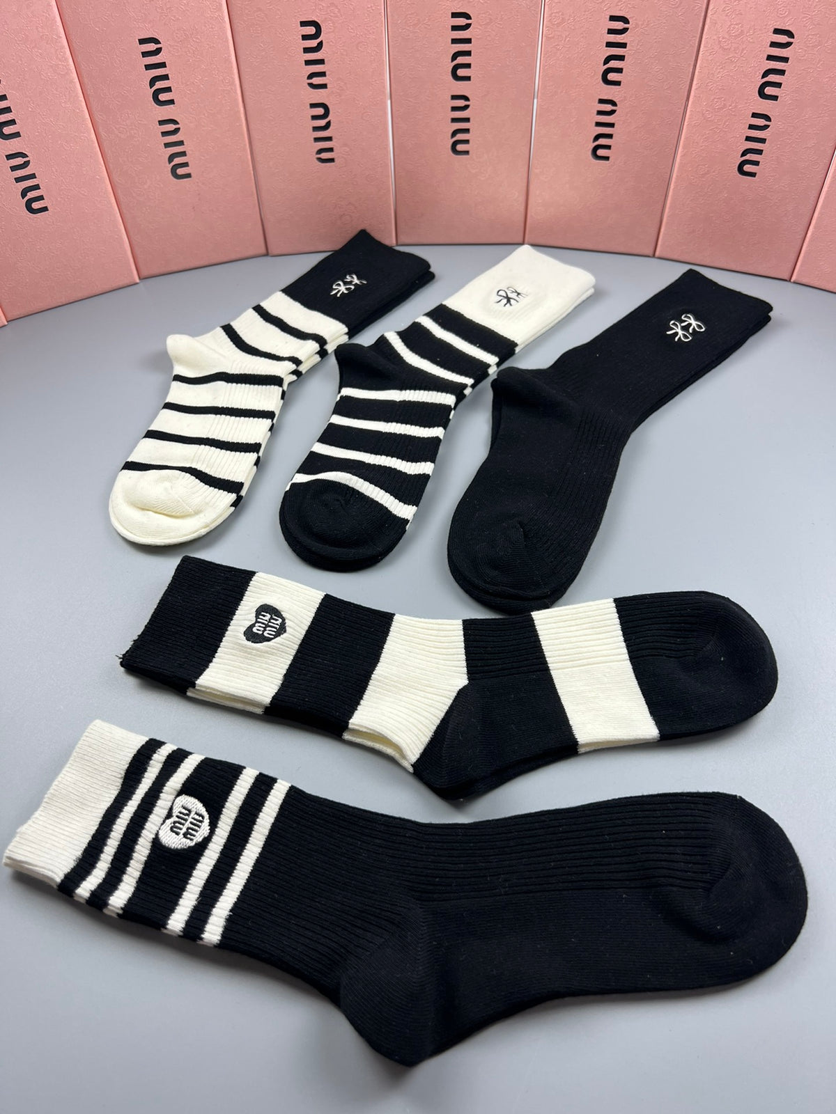 Miu Miu Black Cream Broad Stripe Ankles Ankle Socks, image 4