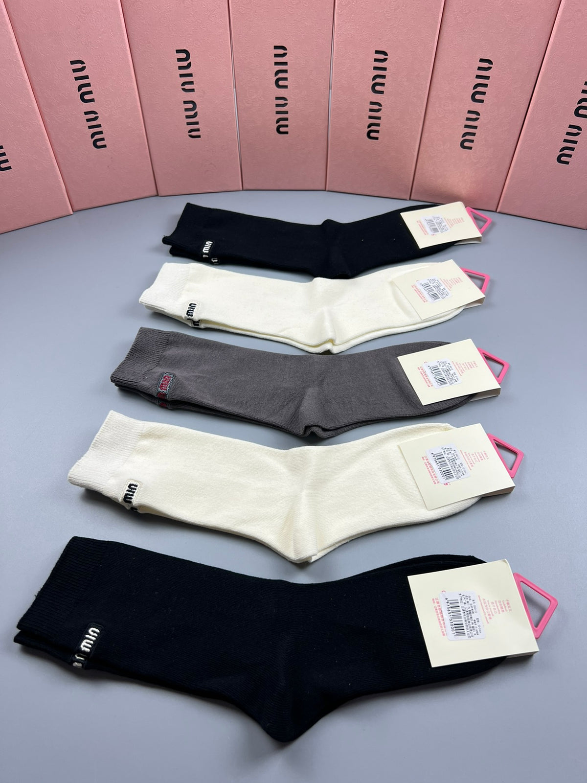 Miu Miu Black White Grey Fine Side Letters Crew Socks, image 9