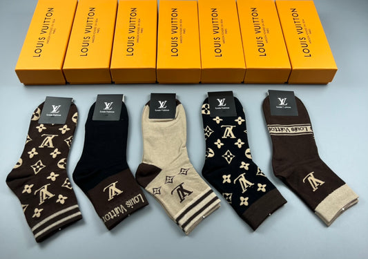 Louis Vuitton Brown Black Cream Allover Monogram Crew Socks, image 1