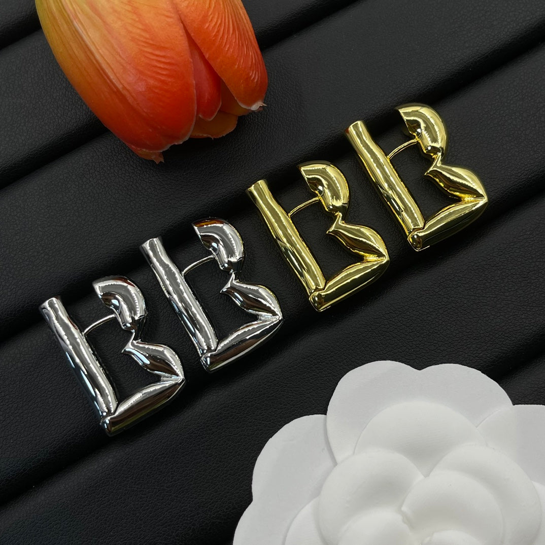 Burberry square B monogram stud earrings in Silver Tone, detail view 14