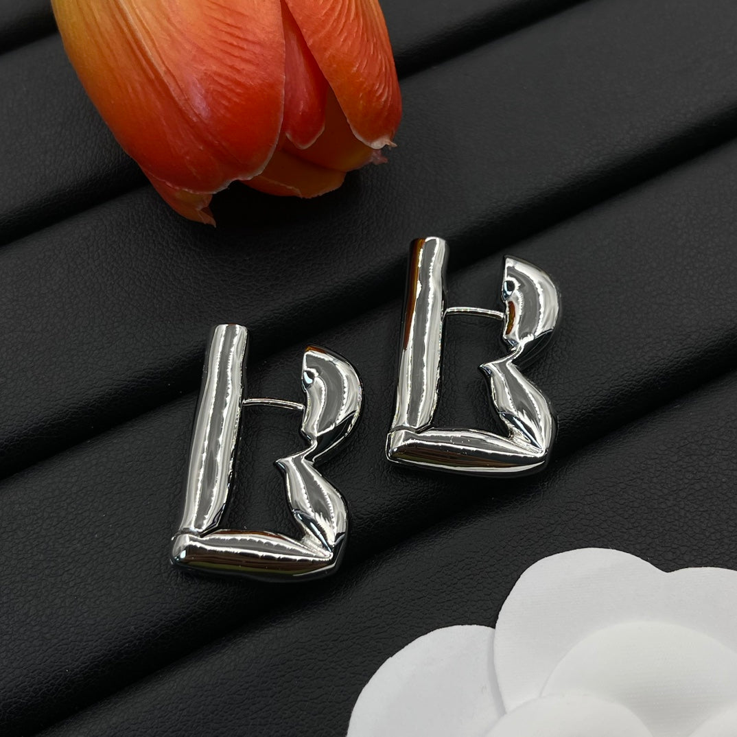 Burberry square B monogram stud earrings in Silver Tone, detail view 9