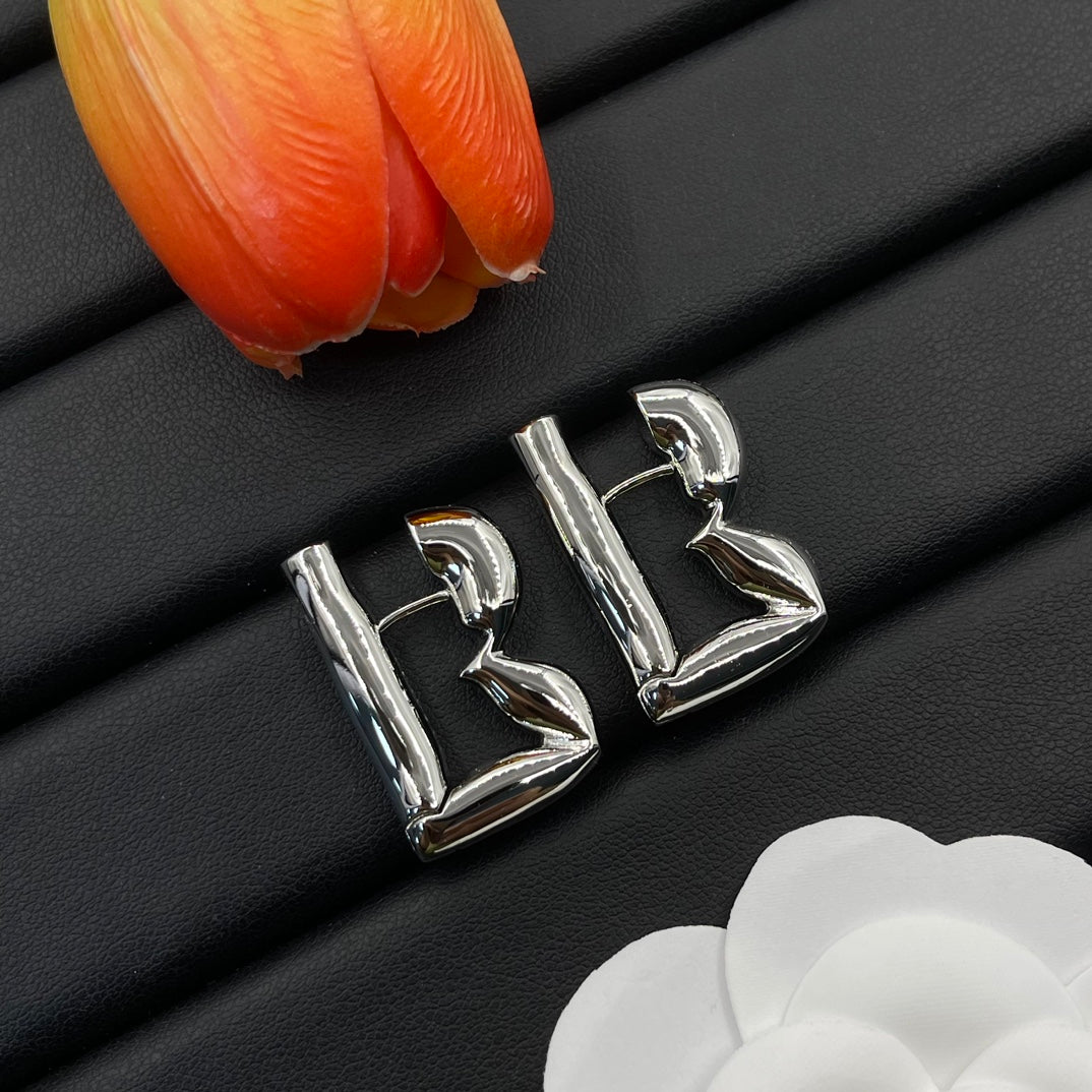 Burberry square B monogram stud earrings in Silver Tone, detail view 8