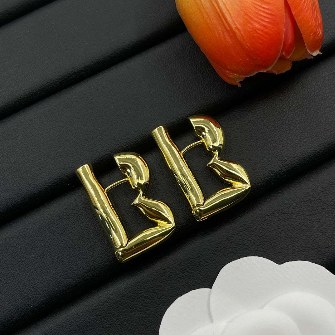 Burberry square B monogram stud earrings in Gold Tone, main view