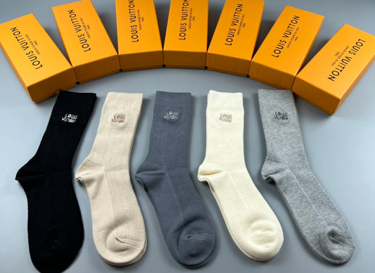 Louis Vuitton Neutral Grey White Fine Rib Mix Ankle Socks, image 1