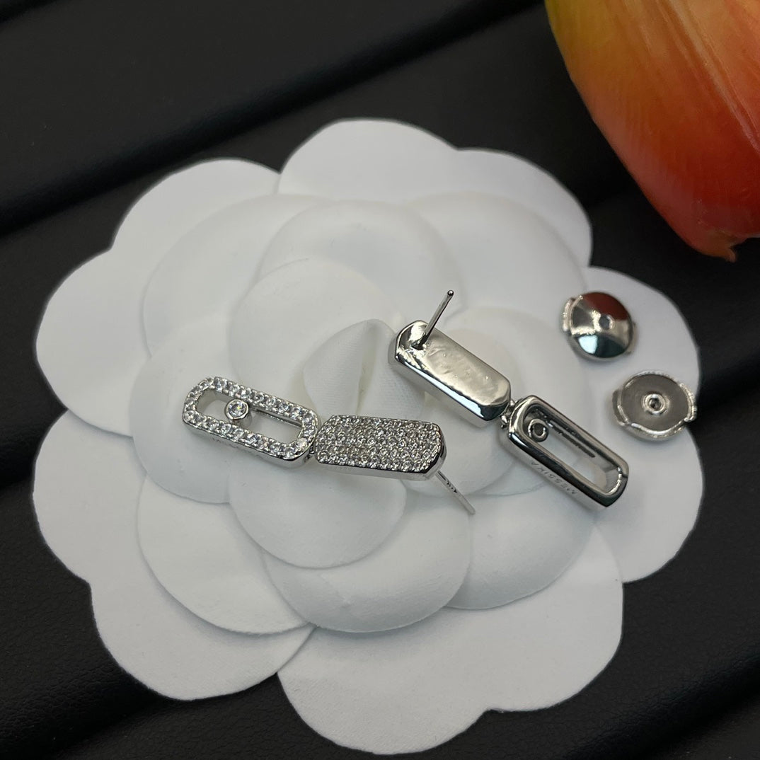 Messika Pavé Link Drop earrings in Silver Tone, detail view 12