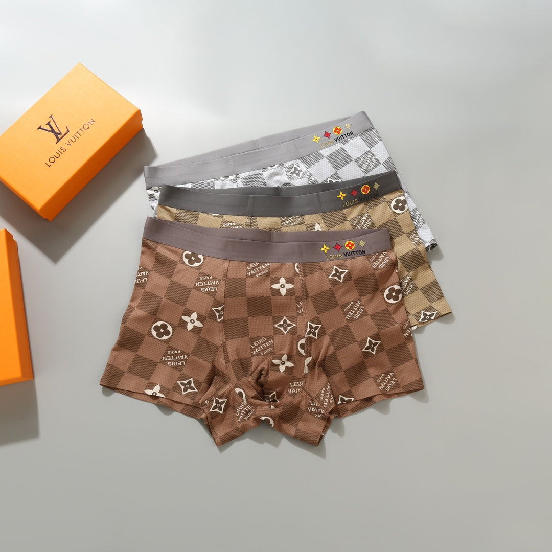 Louis Vuitton Brown Beige Small Repeated Flowers Boxer Briefs, image 1