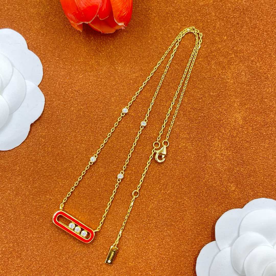 Messika Red Accent Pendant necklace in Gold Tone, detail view 3