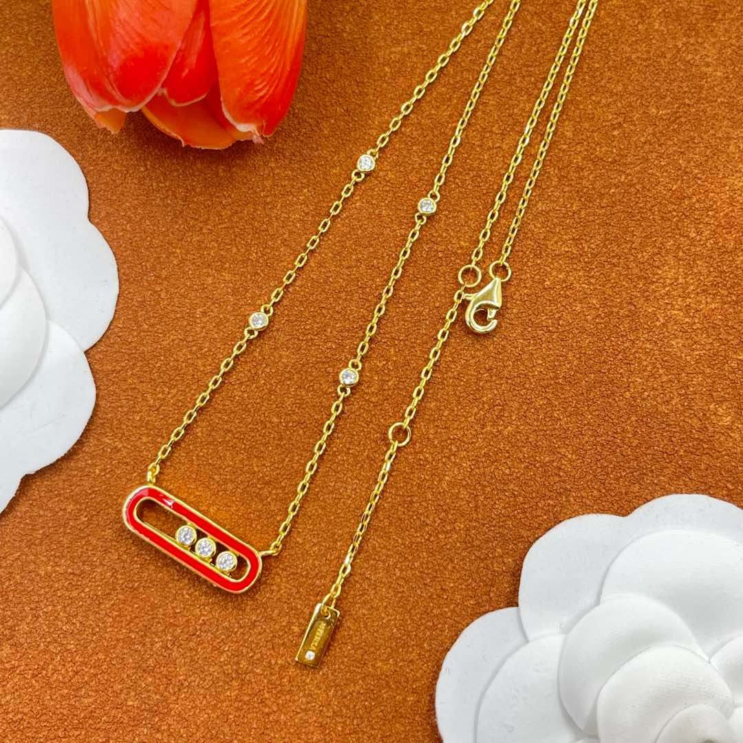 Messika Red Accent Pendant necklace in Gold Tone, detail view 4