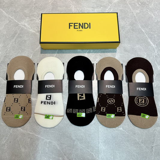 Fendi Neutral Black White Bold Wordmarks No-Show Socks, image 1