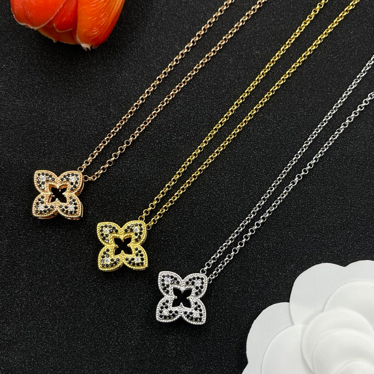 Roberto Coin framed clover pendant necklace in Rose Gold Tone, detail view 8