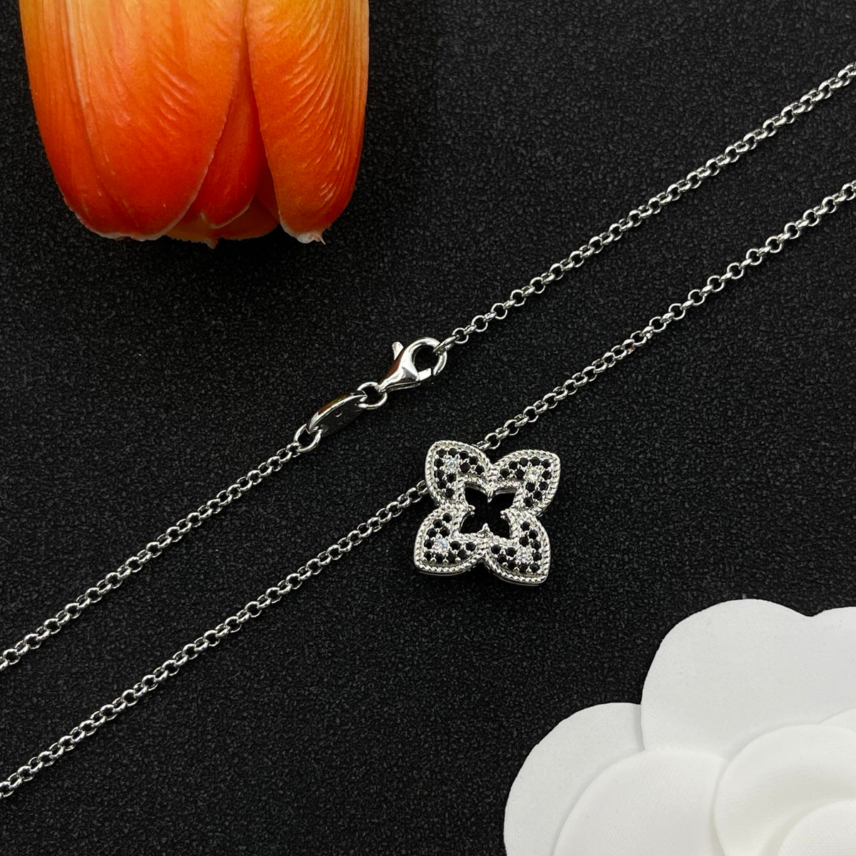 Roberto Coin framed clover pendant necklace in Silver Tone, detail view 18