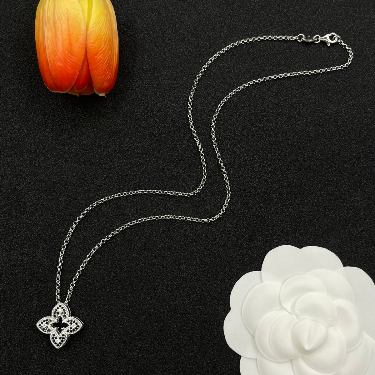 Roberto Coin framed clover pendant necklace in Silver Tone, detail view 19