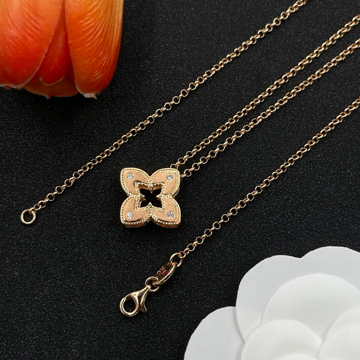Roberto Coin framed clover pendant necklace in Rose Gold Tone, detail view 6