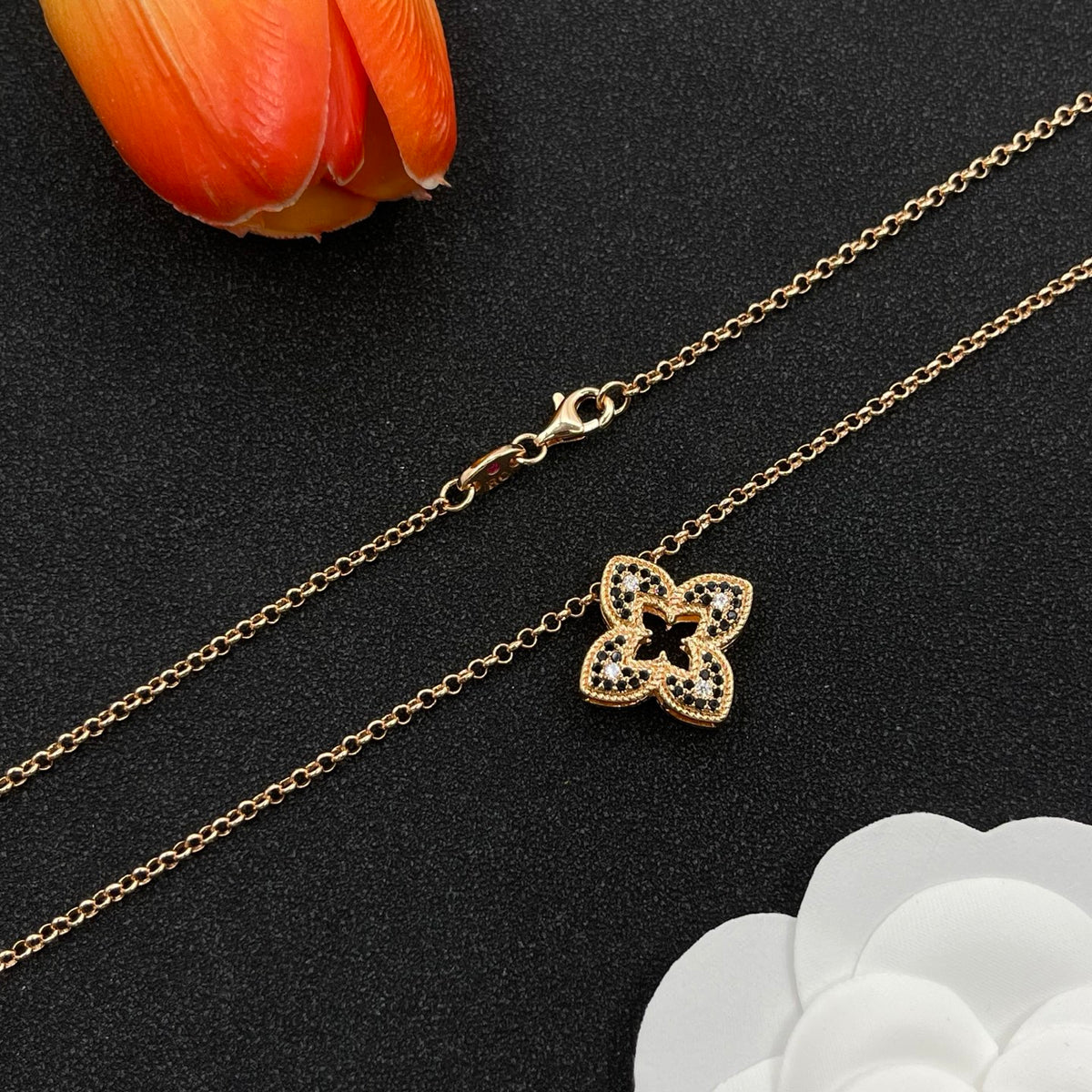Roberto Coin framed clover pendant necklace in Rose Gold Tone, detail view 2